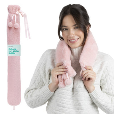 Livivo 2L Extra Long Hot Water Bottle With Pink Pom Pom Lattice Cover For Full Body Warmth Comfort And Pain Relief from B&Q