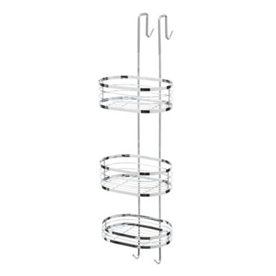 Livivo Over Shower Door Hanging Rack Chrome 3 Tier Bathroom Caddy Storage Organiser No Drill Shower Shelf from B&Q