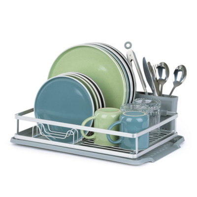 Livivo Aluminum Dish Drainer - Dish Drying Rack W/ Drip Tray For Kitchen, Removable Cutlery Drainer, Large Storage Draining Board