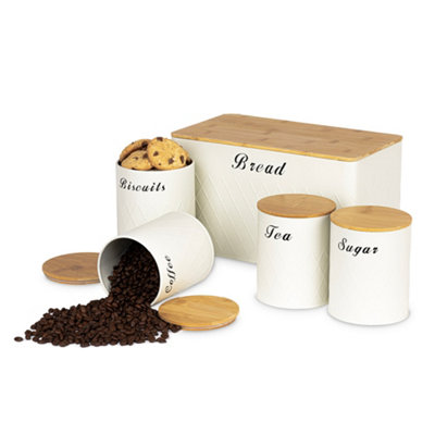 Livivo 5Pc Taurus Kitchen Set - Canisters For Tea, Coffee, Sugar & Bread White