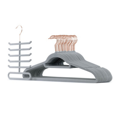 Livivo Slim Velvet Hangers Grey Rose Gold Space Saving from B&Q
