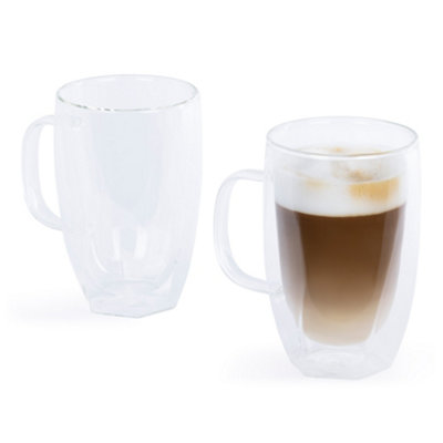 B&Q -  Double Walled Thermo Mug Set Of 2 Twist Glass Mugs
