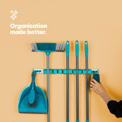 Livivo Wall Mounted Mop And Broom Holder With 5 Grips 6 Hooks Turquoise from B&Q