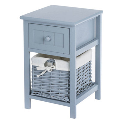 Livivo Grey Bedside Table With Wicker Basket Drawer Storage Cabinet Unit Shabby Chic Bedroom Furniture from B&Q