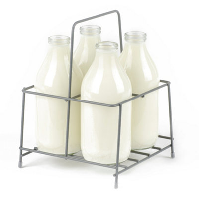 Livivo Wire Milk Bottle Holder 4 Bottle Carrier Grey from B&Q
