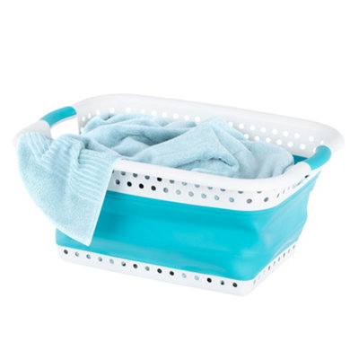 Livivo Collapsible Laundry Basket 58L Foldable Washing Basket Turquoise With Handles Space Saving Laundry Hamper from B&Q