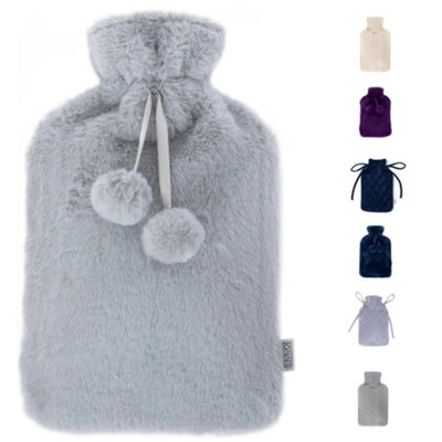 Livivo Luxury Hot Water Bottle With Plush Faux Fur CoverGrey/2L from B&Q