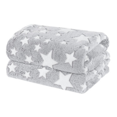 Wicked Gizmos Glow In The Dark Blanket Grey Soft Plush Fleece Throw With Luminous Star Print Cozy Lightweight And Machine Washable from B&Q