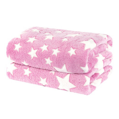 Wicked Gizmos Glow In The Dark Blanket Pink Soft Plush Fleece Throw With Luminous Star Print Cozy Lightweight And Machine Washable from B&Q