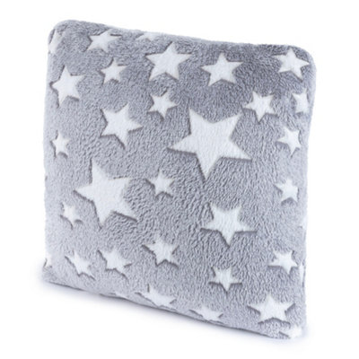 Wicked Gizmos Glow In The Dark Cushion Grey Super Soft Plush Fleece Pillow W/ Luminous Star Print For Bed Sofa Couch And Bedroom Comfort from B&Q