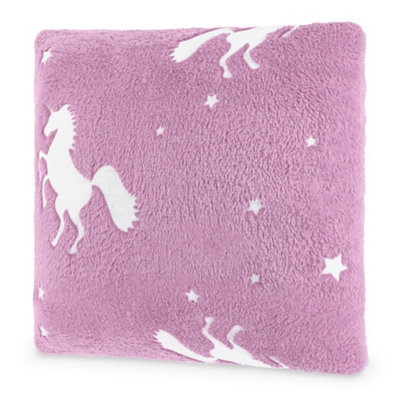 Wicked Gizmos Glow In The Dark Cushion Pink Super Soft Plush Fleece Pillow With Unicorn Print For Bed Sofa Couch And Bedroom Comfort from B&Q