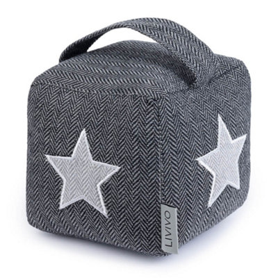 B&Q -  Weighted Door Stopper Star Fabric Door Stop Cube Grey White Door Stop For Indoor Doors Decorative Design