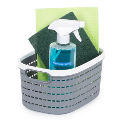 Livivo Storage Basket - Tidy Organiser, Plastic Carry Handles, Easy Storage & Stackable - 5L/ Grey