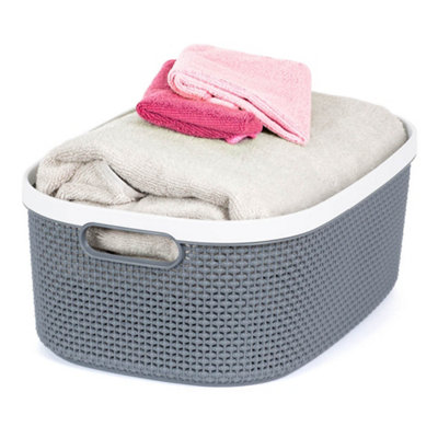 B&Q -  Grey Plastic Woven Effect Organiser Basket 22L