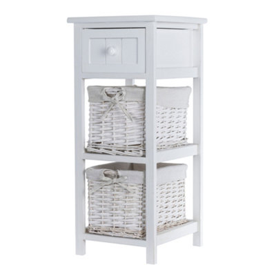 Livivo Wooden Bedside Cabinet With 1 Drawer & 2 White Wicker Storage Baskets67X28X31Cm from B&Q