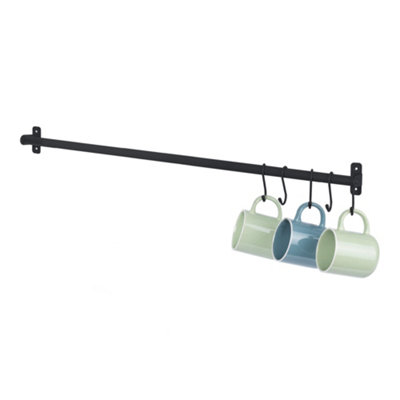Livivo 79Cm Wall Mounted Kitchen Hanging Rail With 5 S Hooks Black from B&Q