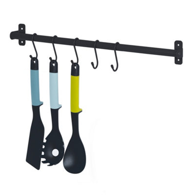 Livivo 50Cm Wall Mounted Hanging Rail With 5 Hooks Black from B&Q