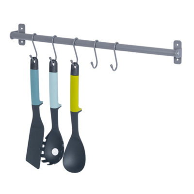 Livivo 5 Hook Pots And Pans Hanging Rail Rack - Wall Mounted Pot Hangers For Your Kitchen - (Grey/50 Cm) Grey