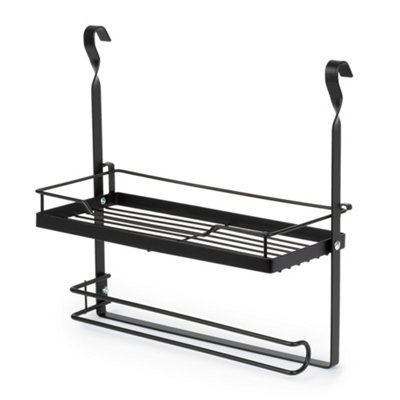 B&Q -  Kitchen Roll Holder With Shelf Black Hanging Storage Rack Foldable Space Saving Kitchen Organiser