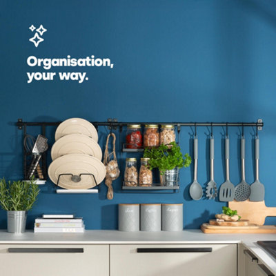 B&Q -  Black Kitchen Hanging Rack Fold Away Storage Shelf Organiser