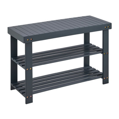 Livivo Bamboo Shoe Bench 2 Tier Grey Shoe Rack Storage Bench Entryway Hallway Seat Organiser