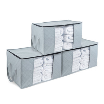 B&Q -  Storage Bags Set Of 3 Large Bedding Clothes Storage Bags 84L With Window Zip Handles Foldable