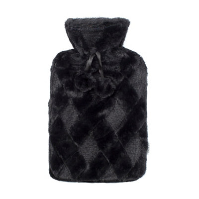 Livivo 2L Hot Water Bottle With Black Lattice Weave Cover Decorative Pom Poms Soft Removable And Washable Or Warmth And Pain from B&Q