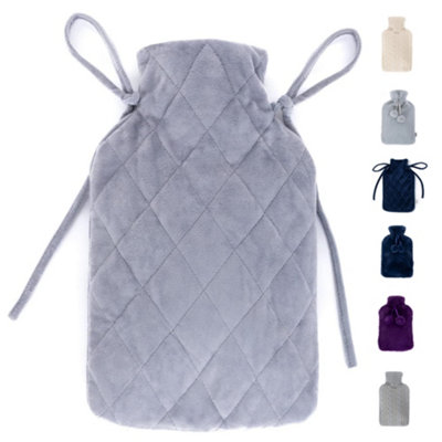 Livivo 2L Hot Water Bottle With Grey Diamond Stitch Microfiber Cover Soft Removable Washable Design For Warmth And Pain Relief from B&Q