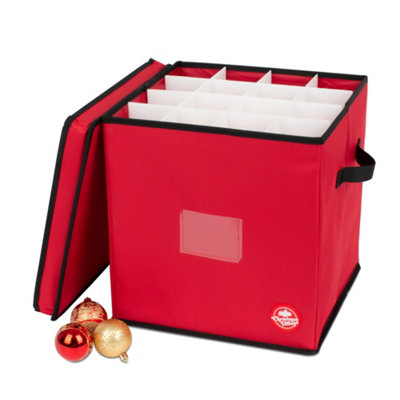 Christmas Village Red Collapsible 64 Bauble Storage Bag With 4 Layer Dividers Zipped Lid Double Stitched Handles from B&Q