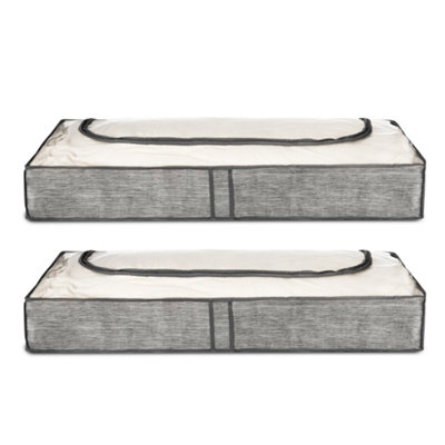 B&Q -  Set Of 2 Grey Linen Underbed Storage Bags With Window