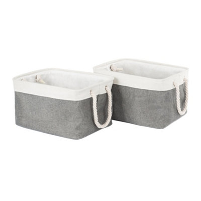 Livivo Mara Storage Basket Set Of 2 Large Grey Fabric Bins Rope Handle Collapsible Storage Organiser 32L from B&Q
