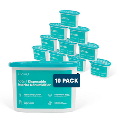B&Q -  10 Pack 500Ml Interior Disposable Dehumidifiers Moisture Absorbers For Damp Mould & Condensation In Home Wardrobe Bathroom