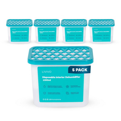 Livivo 5 Pack 1000Ml Disposable Dehumidifiers Large Capacity Damp Traps For HomeKitchenBathroomWardrobeCaravan & Garage from B&Q