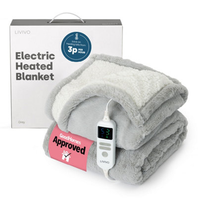 Livivo Premium Sherpa Heated Throw Grey Electric Blanket With 10 Heat Levels 9 Hour Timer Auto Shut Off Washable Design And Safety from B&Q