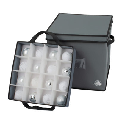 Christmas Village Grey Collapsible 64 Bauble Storage Bag With Adjustable Dividers Removable Lid Double Stitched Handles from B&Q