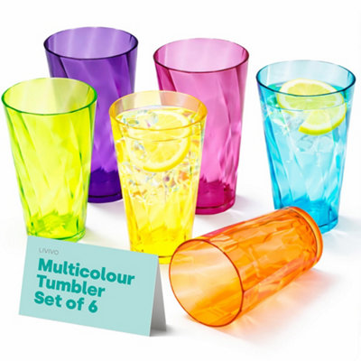B&Q -  Set Of 6 Plastic Tumblers 600Ml Reusable Acrylic Drinking Cups