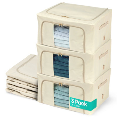 B&Q -  Foldable Storage Bags 3 Pack Xl Steel Frame Clear Window Stackable Underbed Wardrobe Organiser