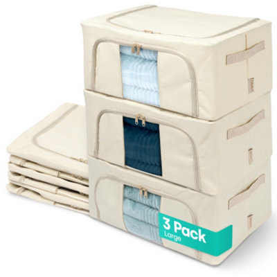 B&Q -  Foldable Storage Bags 3 Pack Large Steel Frame Clear Window Stackable Underbed Storage Organiser