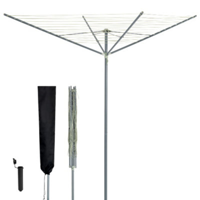 Livivo 45M 4 Arm Rotary Clothes Airer Grey Sage Green With Ground Spike Cover Adjustable Outdoor Dryer from B&Q