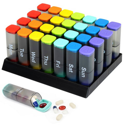 Fineway Monthly Pill Organiser 28 Day Am Pm Colour Coded Boxes With Stand Portable Medication Storage from B&Q