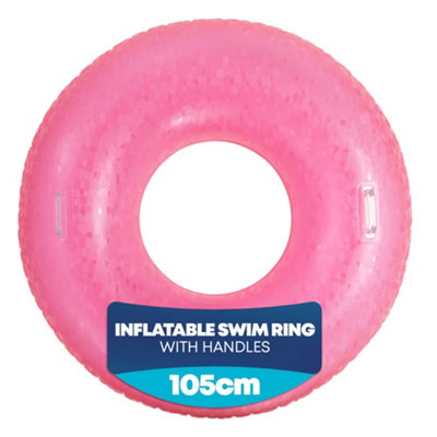 B&Q -  105Cm Holographic Inflatable Swim Ring With Handles Pool Float