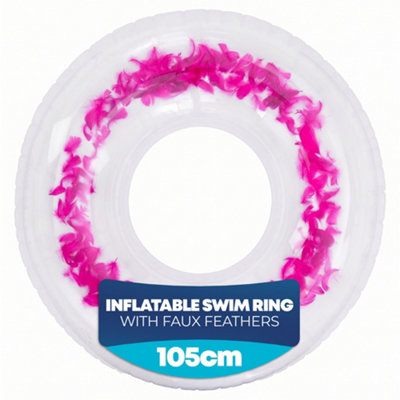 B&Q -  105Cm Transparent Pink Feather Filled Inflatable Ring Poolfloat