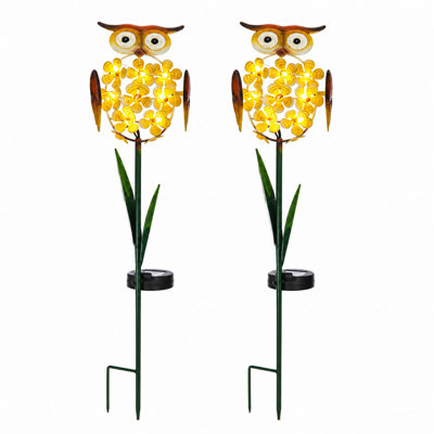 B&Q -  2 Pack Solar Owl Garden Lights Led Pathway Lawn Stake Lights