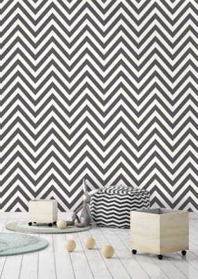 Holden Décor Holden Decor Zig Zag Chevron Black & White Stripes Geometric Wallpaper 12574 from B&Q
