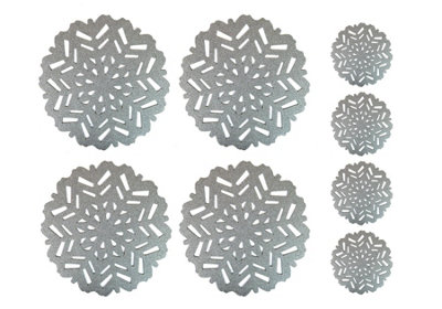 Yes-Online 4 Placemats 4 Coasters Set Christmas Snowflake Festive Silver Felt Table Drinks from B&Q
