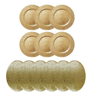 Yes-Online 6 Gold Charger Plates + Gold Placemats from B&Q