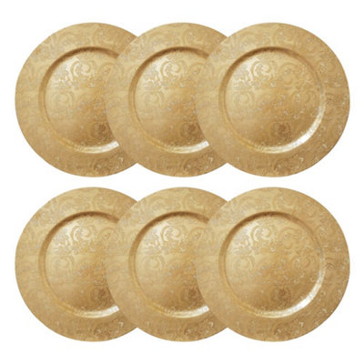 Yes-Online 6 Embossed Decorative Gold Round Charger Plates Christmas Xmas Dining Table 33Cm from B&Q