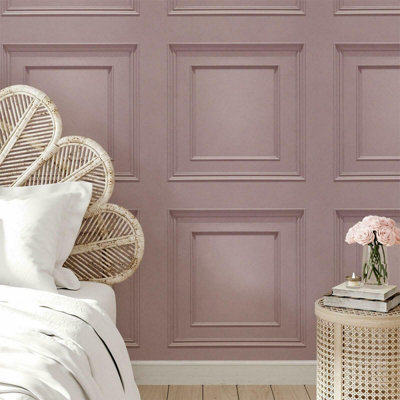 Belgravia Realisitc Wood Panel Coving Effect Modern Feature Blush Light Pink Wallpaper  Full RollPink Panel 8488 from B&Q