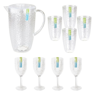 Yes-Online Summer Bbq Garden 9Pc Drinks Set Tumblers Wine Goblets Pitcher Outdoor Party Tableware Jug Glasses Cups from B&Q