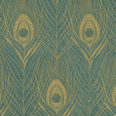 Peacock Feather Luxury Wallpaper Turquoise Gold Bird Green As Creation from B&Q